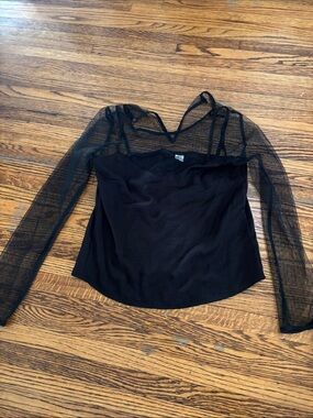 Divided Black Sheer Mesh Long-Sleeve Layered Cami